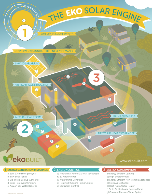 Ottawa Illustration – Passive House Infographic, Community, Trees, Chipmunk