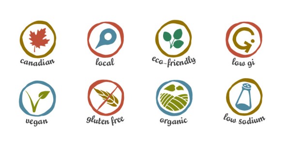 Identification system designed for local health food store to help clientele determine specific product information at a glance, including info about location, dietary needs, environmental, etc. Logo was also designed at Sumack Loft.