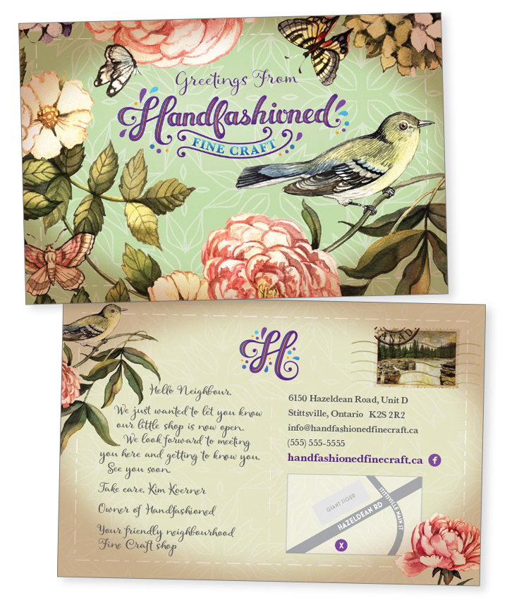 Image of post card design for fine craft boutique