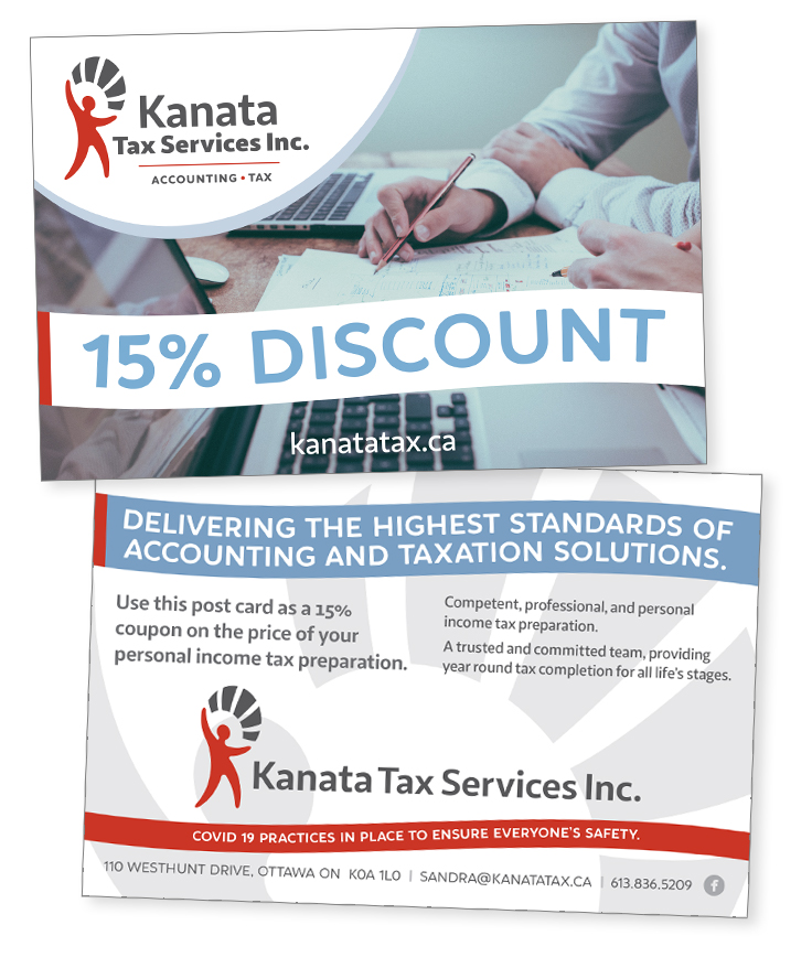 Image of marketing post card design for tax preparation service